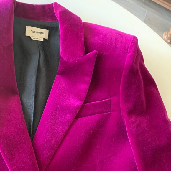 Zadig & Voltaire Visko Magenta Velvet Blazer - Picture 6 of 9